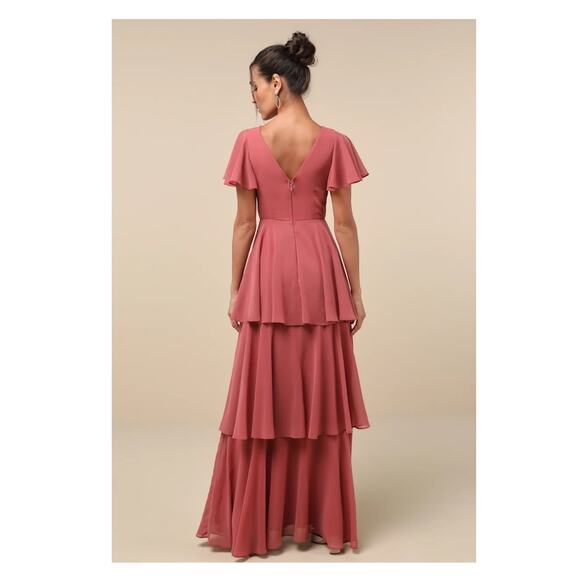 Lulus Sincerely Exquisite Rusty Rose Short Sleeve Tiered Maxi Dress Sz.XS NWT - Picture 4 of 16